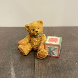 Adorable Tan Cherished Teddies Teddy Bear with Letter K Block